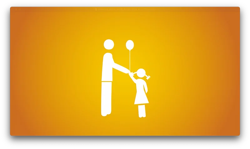 rodukt-Erklärvideo für Code One: Weiße 2D-Illustration eines Erwachsenen mit Kind und Luftballon als Symbol für einfache Bedienbarkeit.