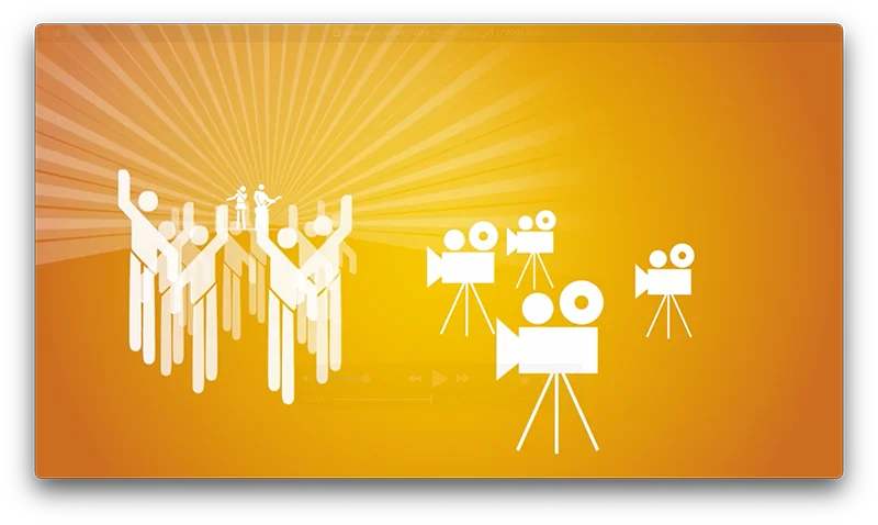 Produkt-Erklärvideo für Code One: Animierte Darstellung einer Menschenmenge und mehrerer Videokameras zur Visualisierung professioneller Live-Events.