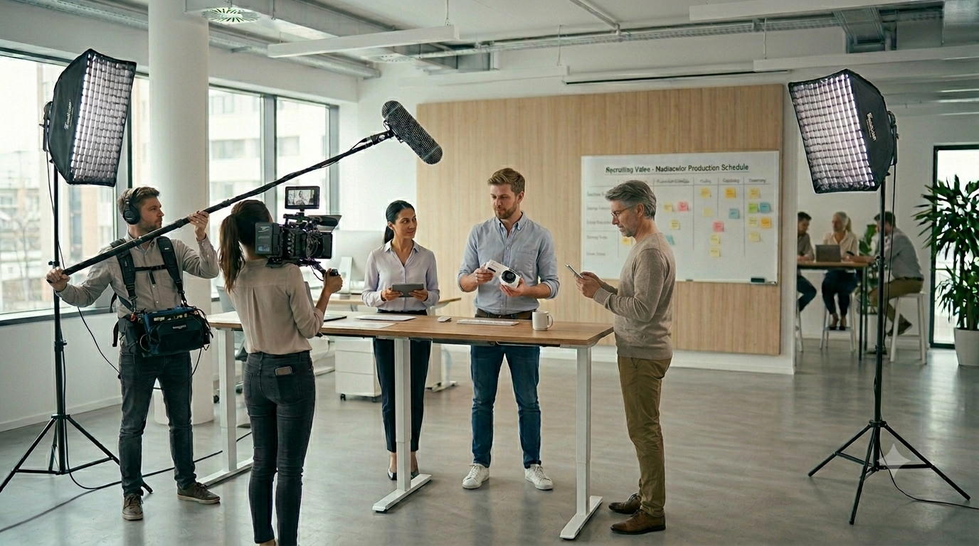 Recruiting Video Produktion mit Kamerateam, Licht und Ton bei einem Employer Branding Videodreh im Unternehmen